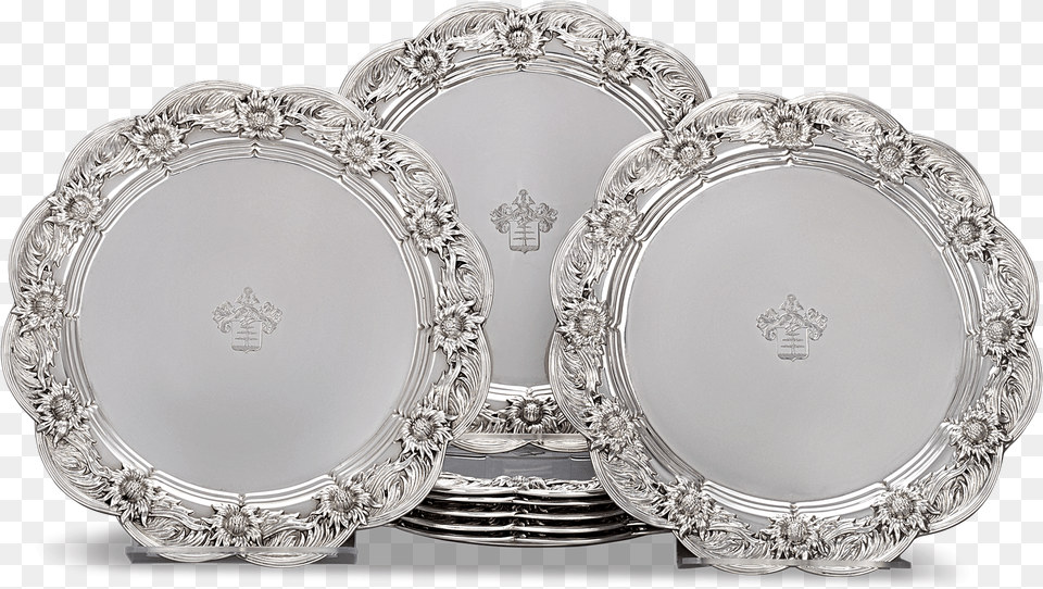 Chrysanthemum Sterling Silver Dinner Plates By Tiffany Silver, Dish, Food, Meal, Plate Png