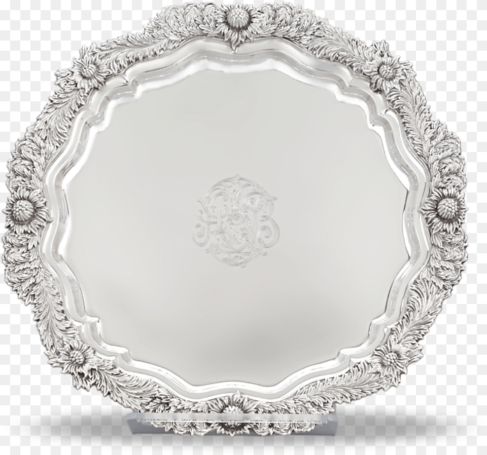 Chrysanthemum Sterling Silver Round Tray By Tiffany Serving Tray, Plate, Food, Meal, Art Free Transparent Png