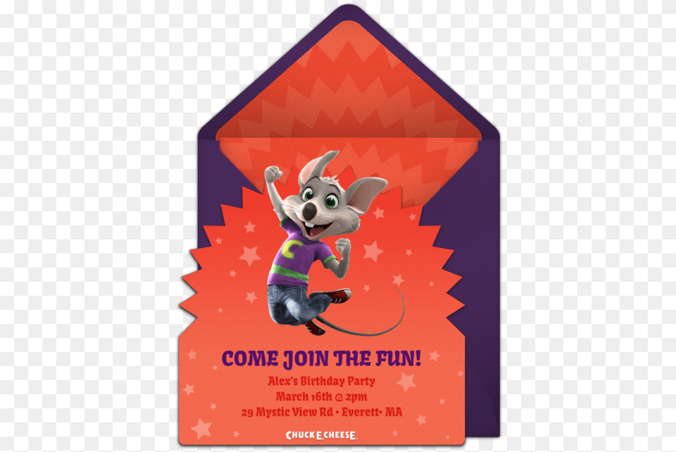 Chuck E Cheese Invitations, Advertisement, Poster, Toy, Envelope Free Transparent Png