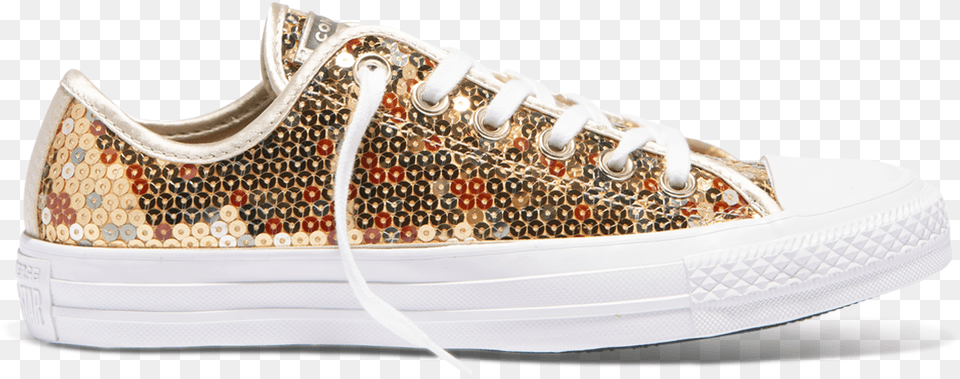 Chuck Taylor All Star Sequined Low Top Gold Skate Shoe, Clothing, Footwear, Sneaker Free Transparent Png