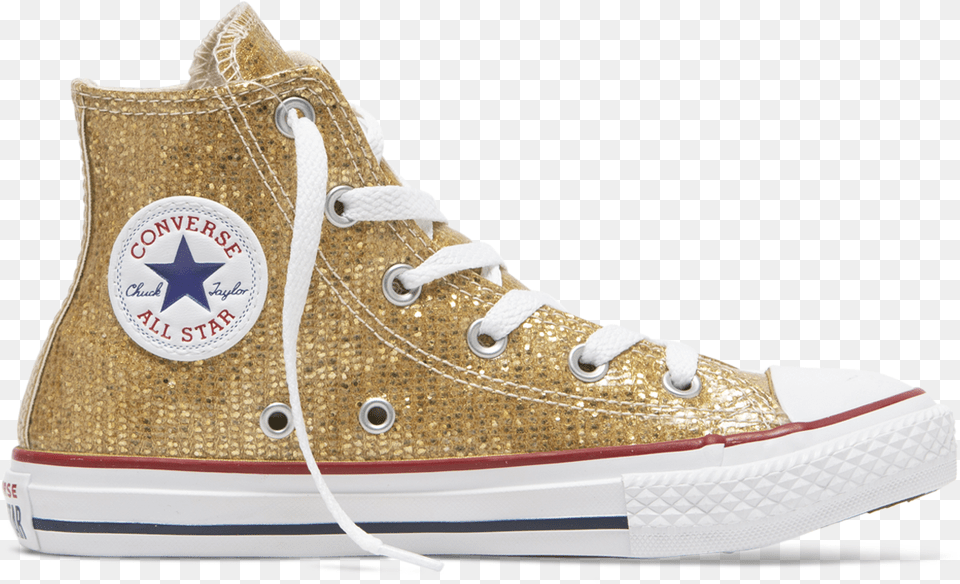 Chuck Taylor All Star Sparkle Junior High Top Gold Silver Converse With Heels, Clothing, Footwear, Shoe, Sneaker Free Png Download