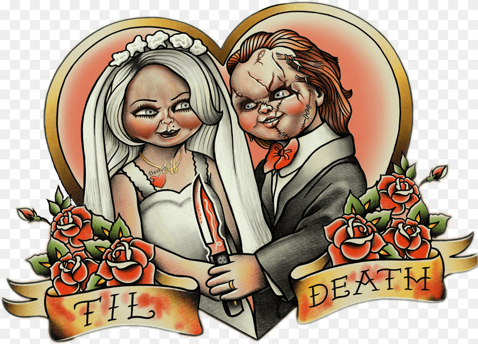 Chucky Tiffany Bride Wedding Love Horror Grunge Chucky And Tiffany In Love, Book, Comics, Publication, Face Free Png