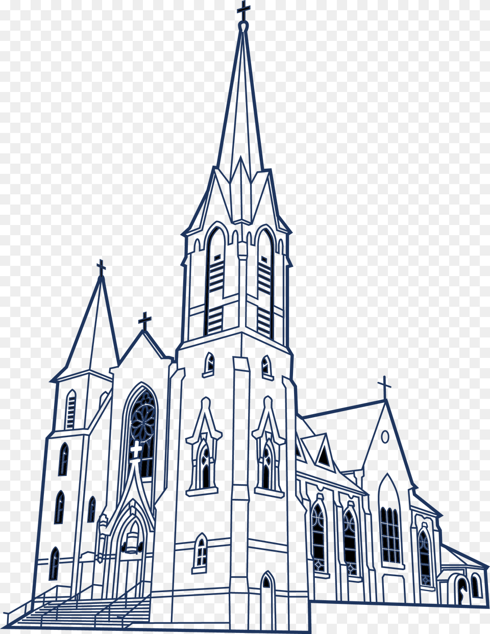 Church Clipart Medieval Catholic Church Line Art, Tower, Architecture, Spire, Building Free Png Download