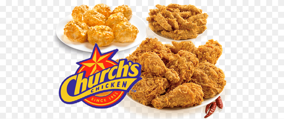Churchs Chicken Fried Chicken In Plate, Food, Fried Chicken, Nuggets, Dining Table Free Png Download
