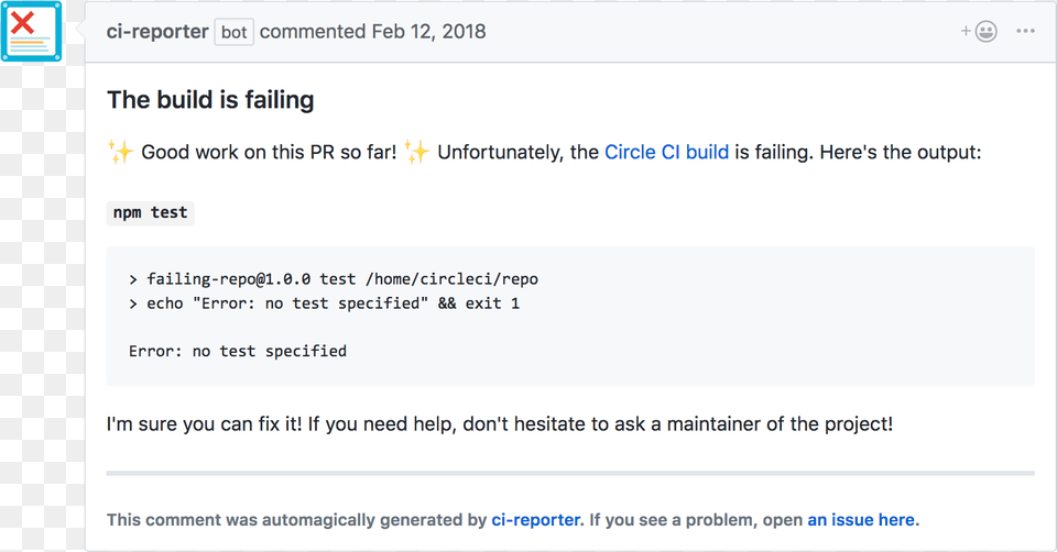 Ci Reporter Commenting On A Pr With Failed Build Log, File, Page, Text, Webpage Free Png