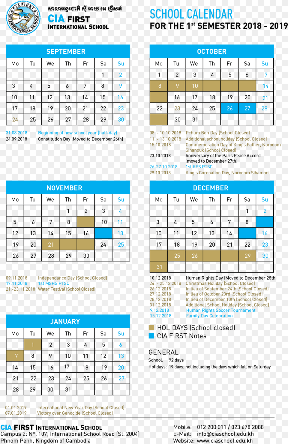 Cia School Calendar 2018, Text, Scoreboard Png Image