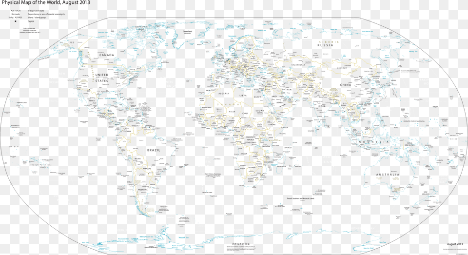 Cia World Fact Book Physical World Map 2013 Clip Arts Map, Blackboard, Astronomy, Outer Space Free Png