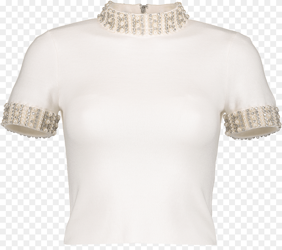 Ciara Embellished Crop Sweater Soft White Sweater, Blouse, Clothing, T-shirt, Shirt Free Png Download