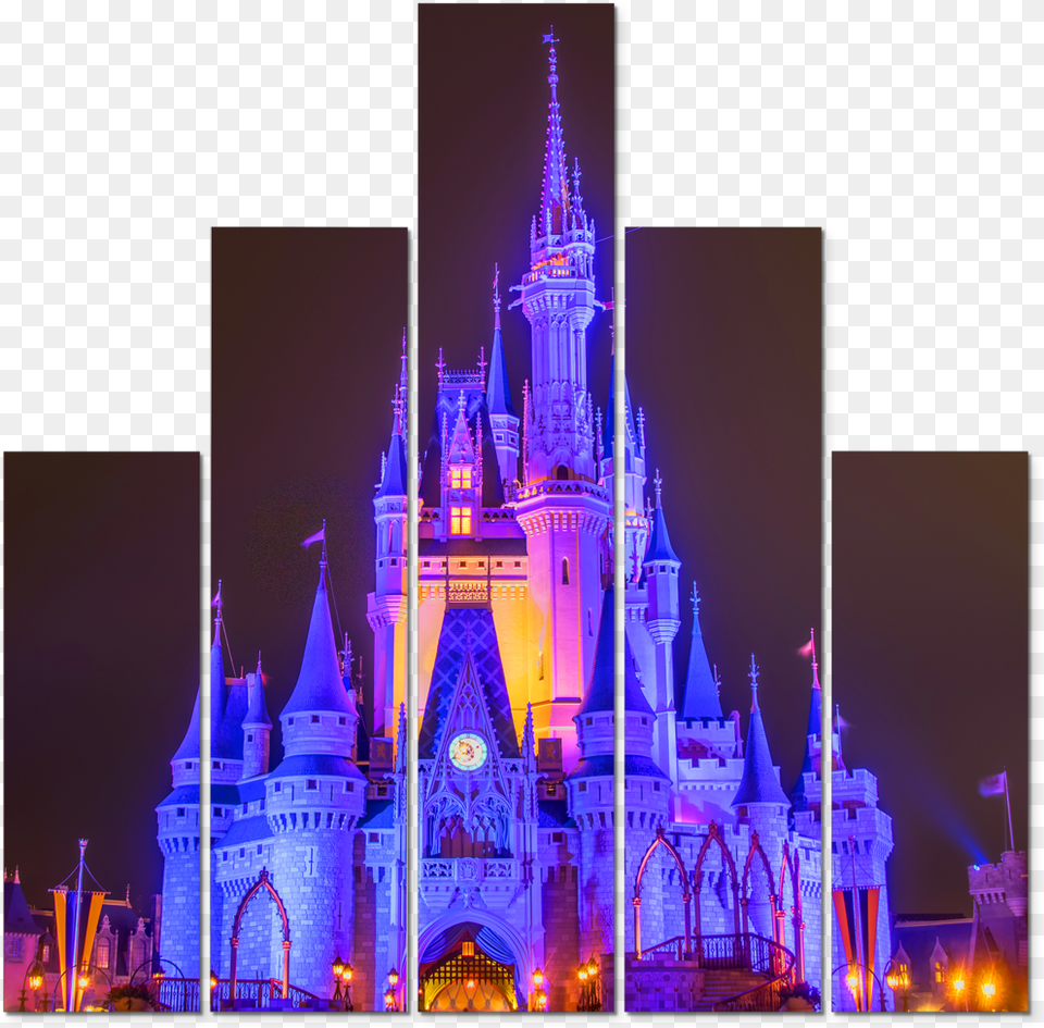 Cinderella S Castle At Night Disney World Cinderella Castle, Architecture, Tower, Spire, Collage Free Png