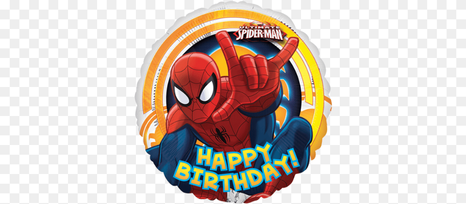 Circle Happy Birthday Foil Balloon Happy Birthday Spider Man, Book, Comics, Publication, Sticker Png Image