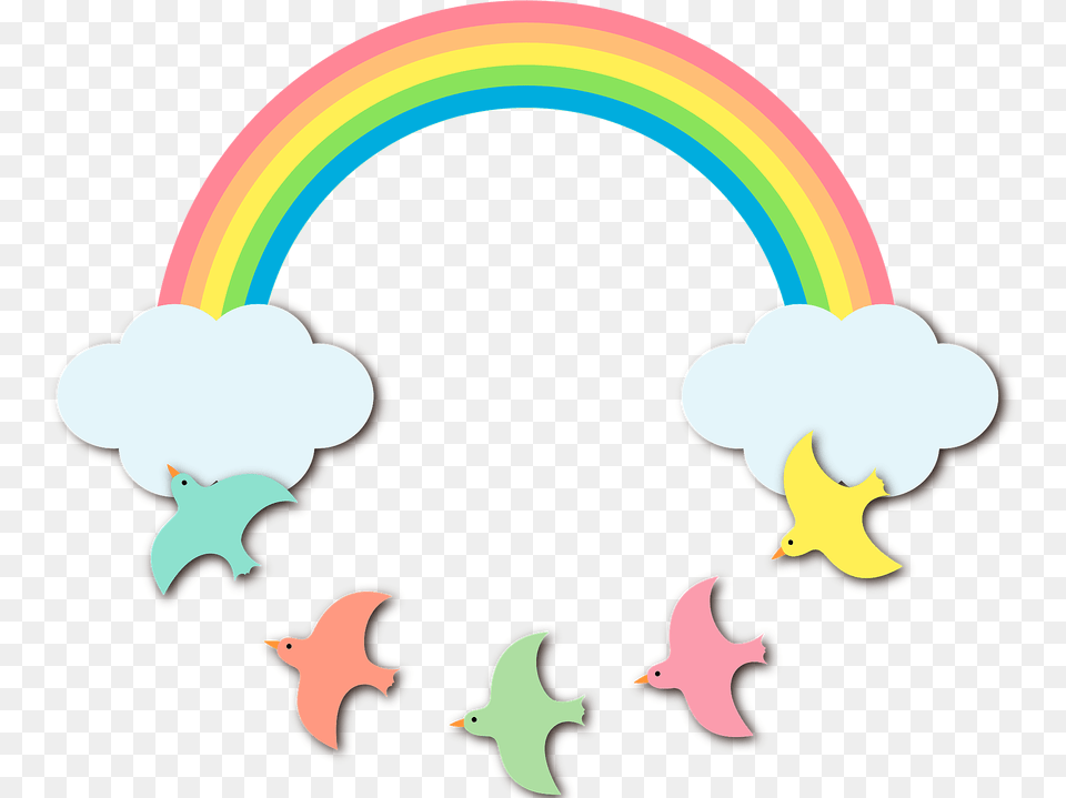 Circle Of Rainbow Clouds And Birds Clipart, Nature, Outdoors, Sky Png
