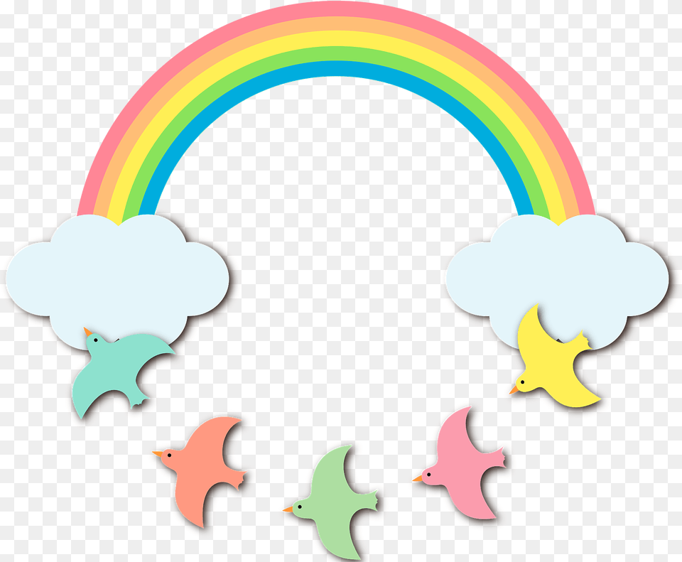 Circle Of Rainbow Clouds And Birds Clipart Download Decorative, Light, Nature, Outdoors, Sky Png Image