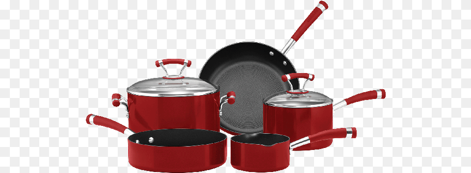 Circulon Contempo 5 Cookware Set Red Circulon Contempo 5 Cookware Set Red With Free Knife, Cooking Pan, Pot Png Image
