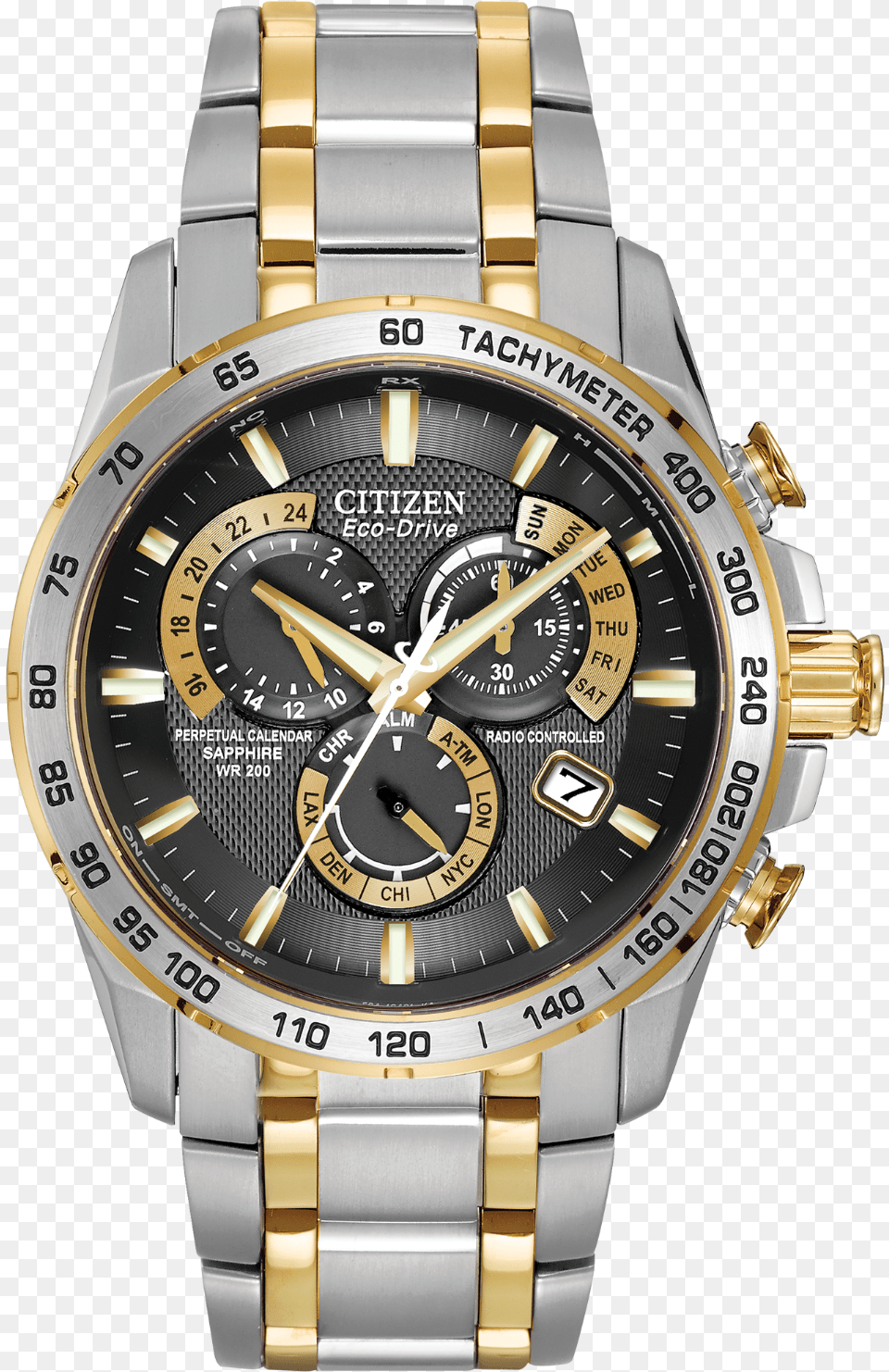 Citizen Eco Drive Gold And Silver Citizen Perpetual Chrono, Arm, Body Part, Person, Wristwatch Png Image