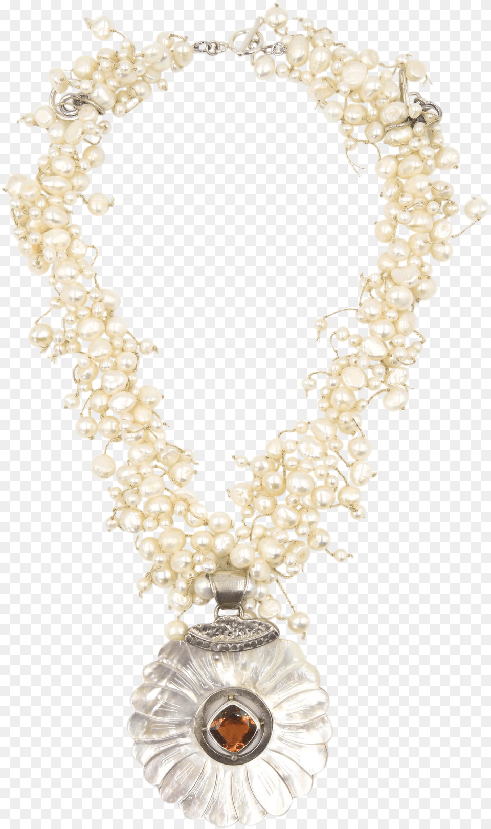 Citrine Pearl Amp Mother Of Pearl Flower Sterling Necklace Necklace, Accessories, Jewelry Png Image