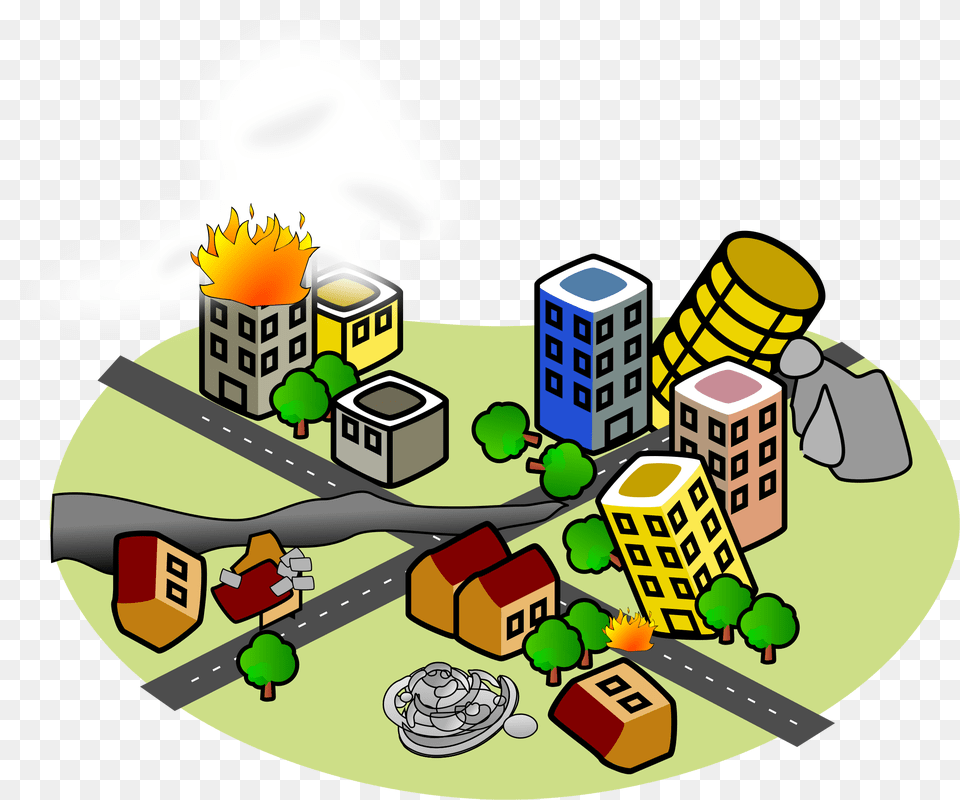 City After Earthquake Icons Office Building Clip Art, Neighborhood, Bulldozer, Machine Free Png