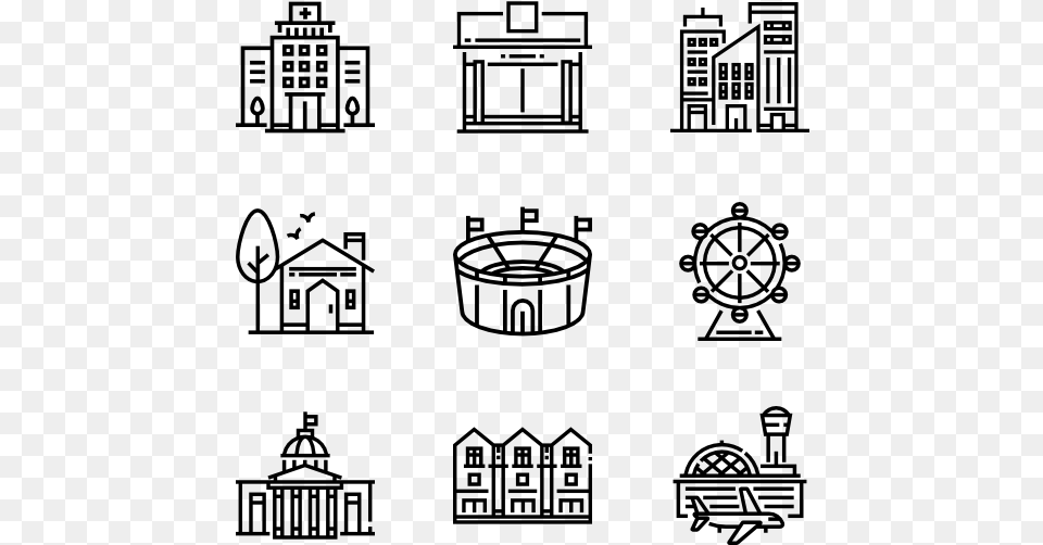 City And Village Education Icon Set, Gray Free Transparent Png