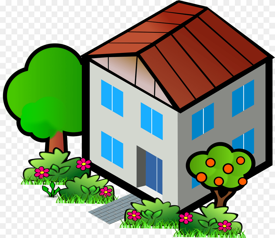City House Clipart Flat Roof House Clipart, Green, Neighborhood, Architecture, Building Png