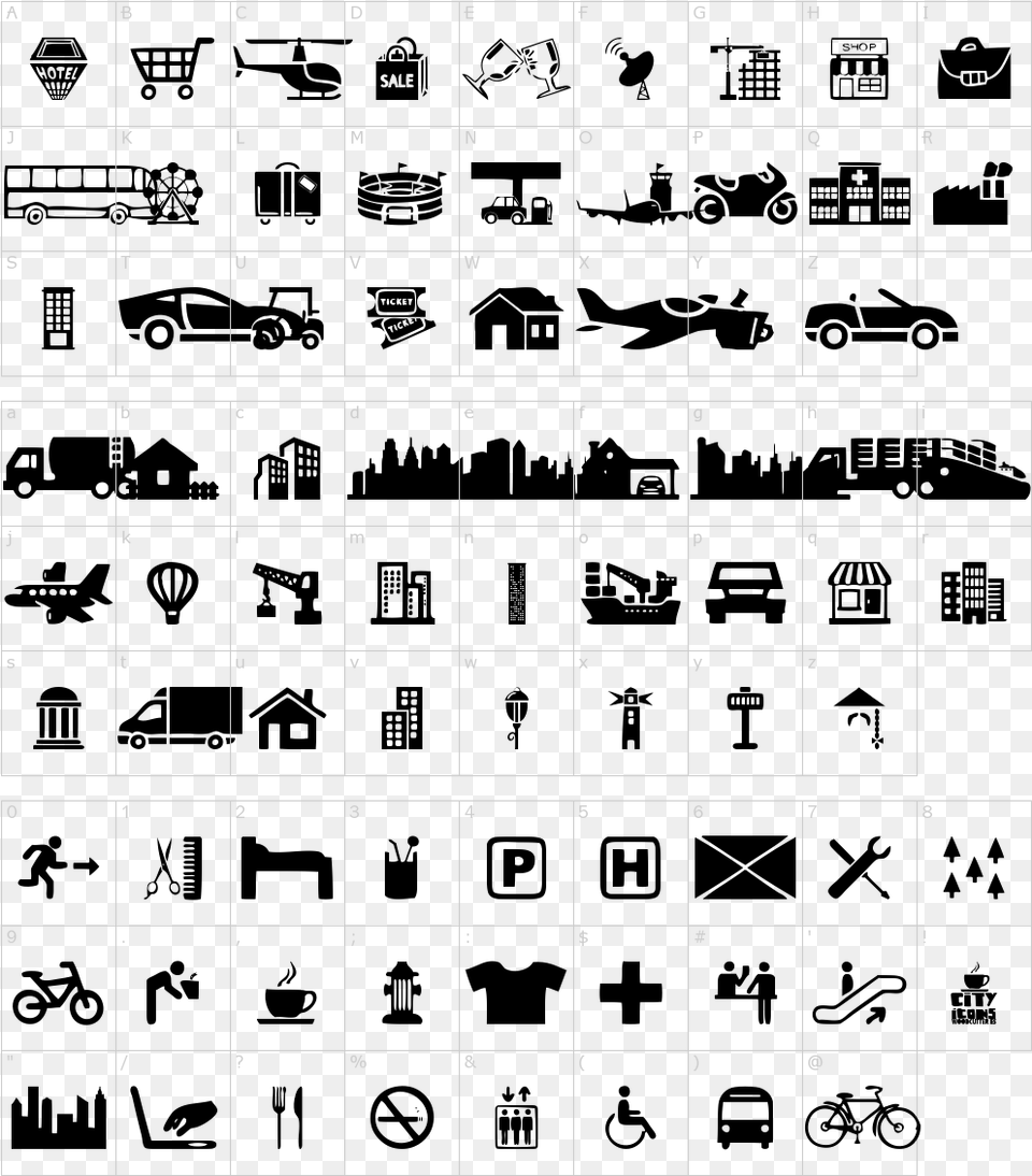City Icons Font Calligraphy, Text, Architecture, Building, Alphabet Free Png Download