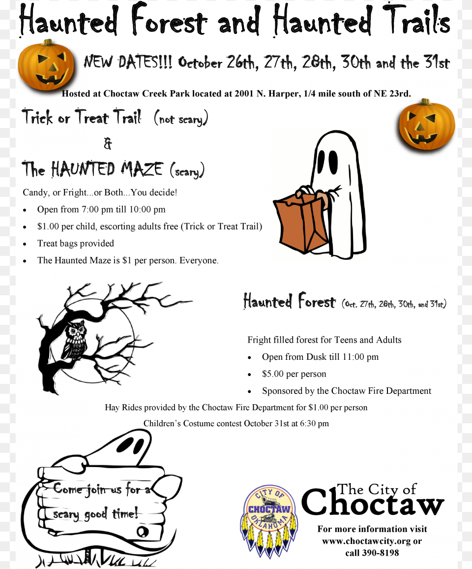 City Of Choctaw Haunted Forest And Trails Halloween Clip Art, Bag, Text, Advertisement, Poster Free Transparent Png