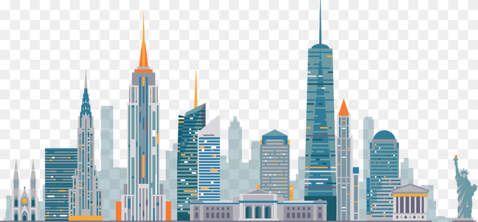 City Skyline For Gorodny Statue Of Liberty Silhouette, Architecture, Tower, Spire, Skyscraper Free Transparent Png