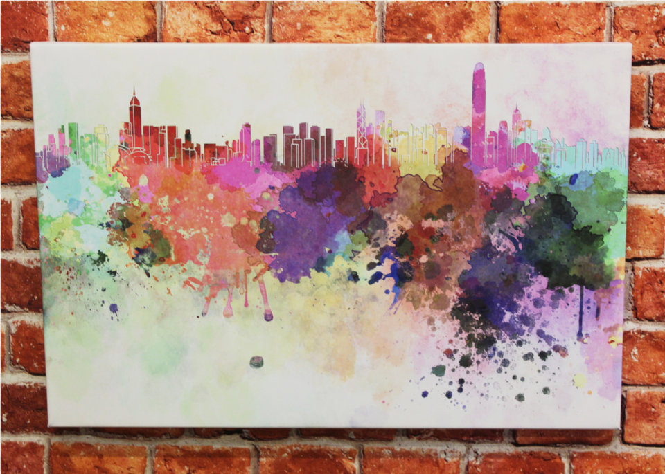 City Skylines Art Print Paulrommer39s Hong Kong Skyline In Watercolor, Canvas, Modern Art, Painting Png Image