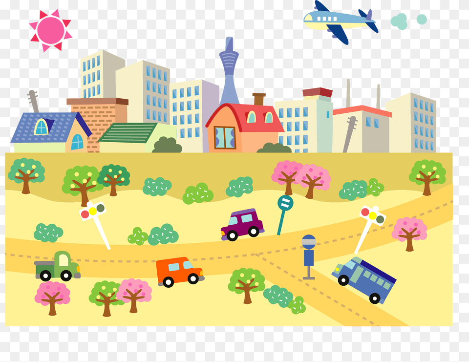 City Suburb In Spring Clipart, Neighborhood, Vehicle, Transportation, Aircraft Free Png Download