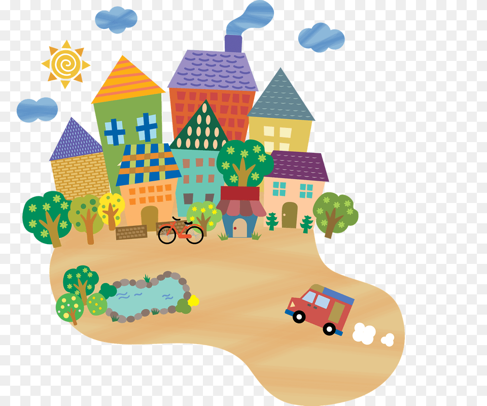 Cityscape And Car Clipart, Neighborhood, Bicycle, Transportation, Vehicle Free Png