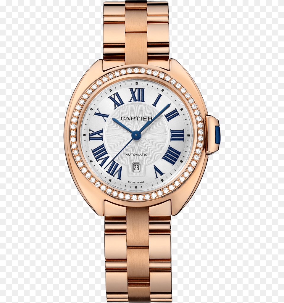 Cl De Cartier Watch 31 Mm Rose Gold Diamonds Cartier Womens Watch, Arm, Body Part, Person, Wristwatch Free Png Download