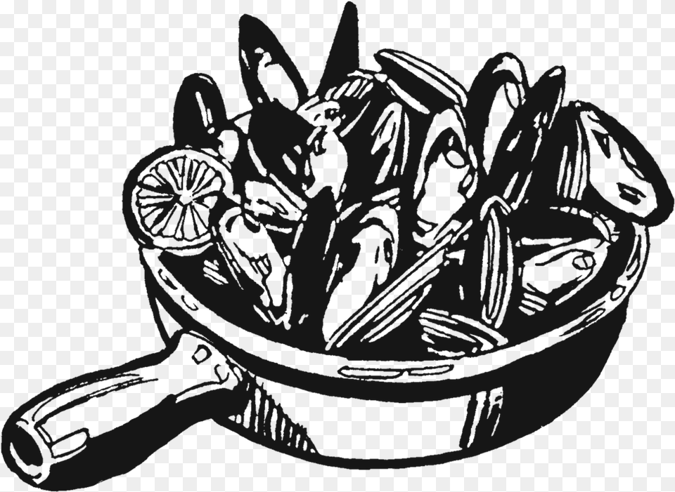 Clam Black And White Dish, Cooking Pan, Cookware, Frying Pan, Person Png