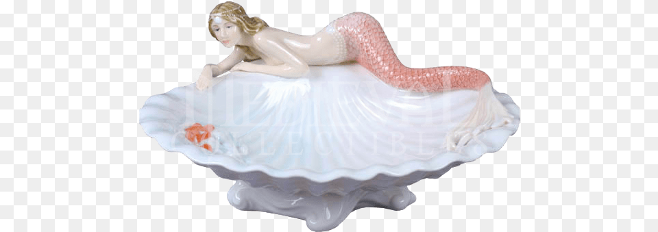 Clam Shell And Mermaid Tray Figurine, Sea Life, Pottery, Porcelain, Seafood Png Image