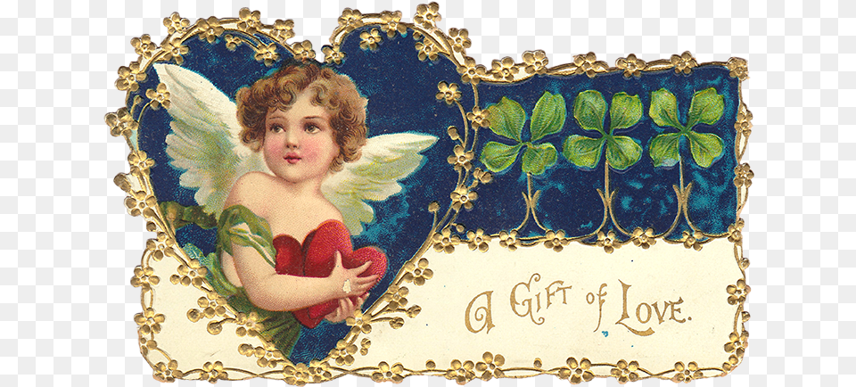 Clapsaddle Cherub Gift Of Love U2013 Wings Whimsy Angel, Baby, Person, Accessories Png