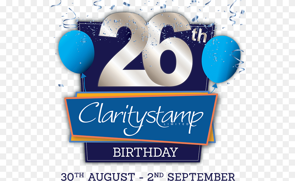 Claritystamp Birthday, Advertisement, Poster, Text, Number Png
