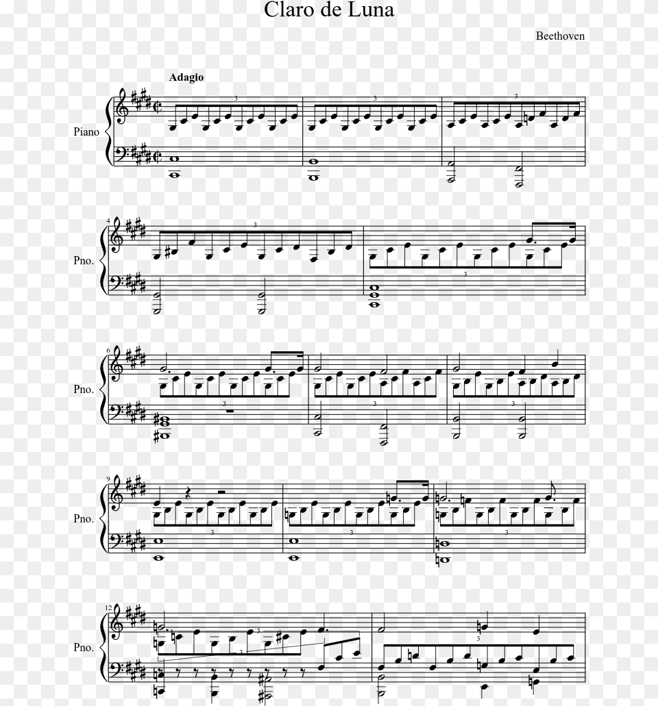 Claro De Luna Sheet Music Composed By Beethoven 1 Of Ne Me Quitte Pas Partition Piano, Gray Png Image