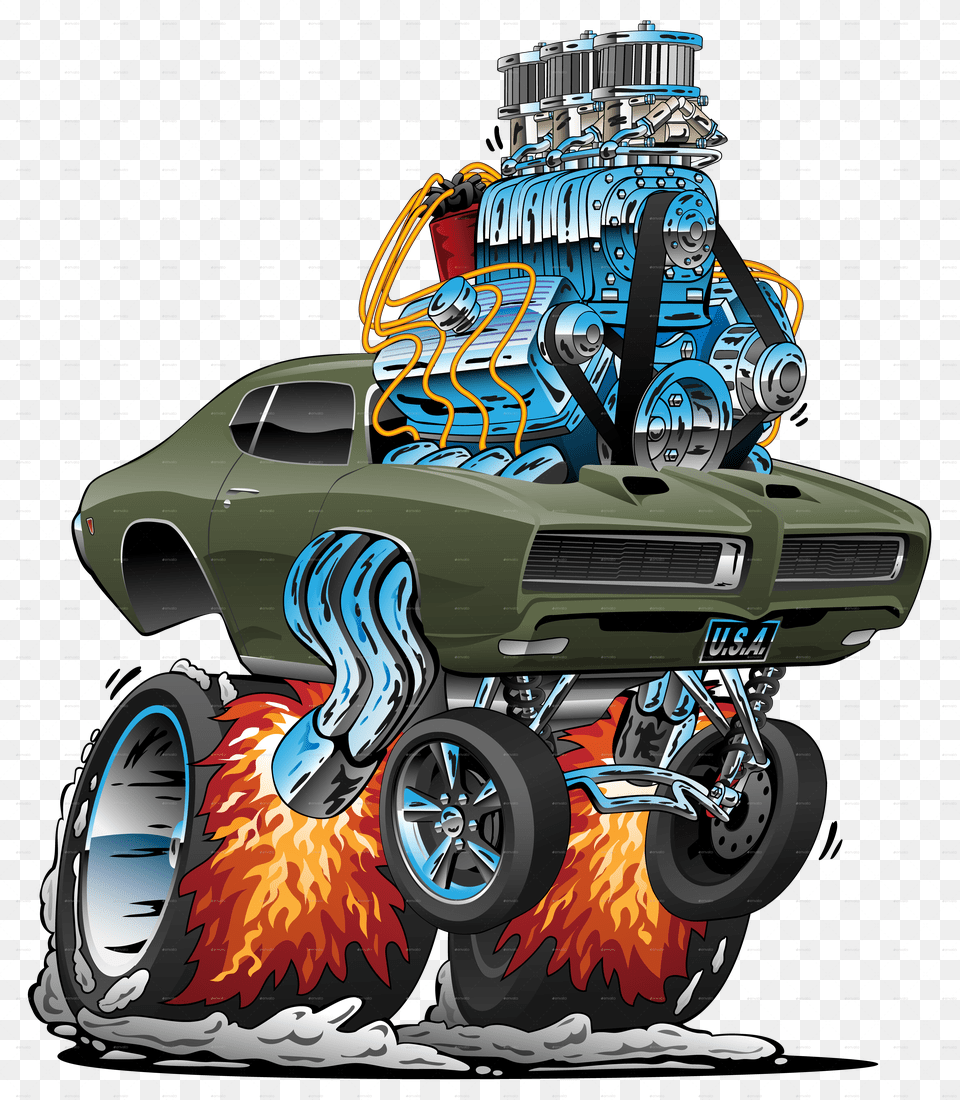 Classic American Muscle Car Hot Rod Cartoon Vector Illustration Drawing Hot Rod Cartoon Cars, Motor, Machine, Vehicle, Transportation Free Png Download