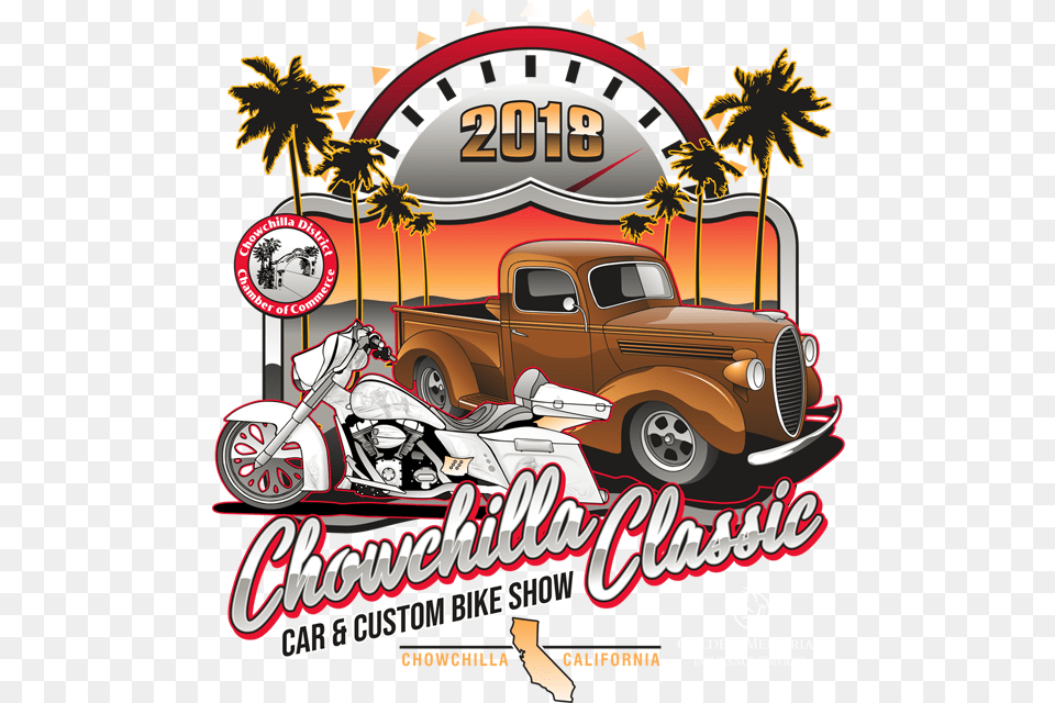 Classic Clipart Car Show Vintage Bike And Car Art, Advertisement, Poster, Pickup Truck, Transportation Free Png