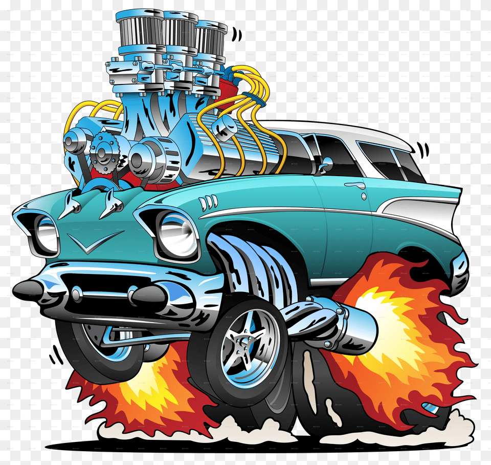 Classic Fifties Hot Rod Muscle Car Cartoon Vector Illustration Cartoon Hotrod Cars, Machine, Motor, Engine, Bulldozer Png Image