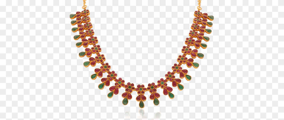Classic Floral Red And Green Stone Gold Necklace Necklace, Accessories, Jewelry, Ornament, Bead Png