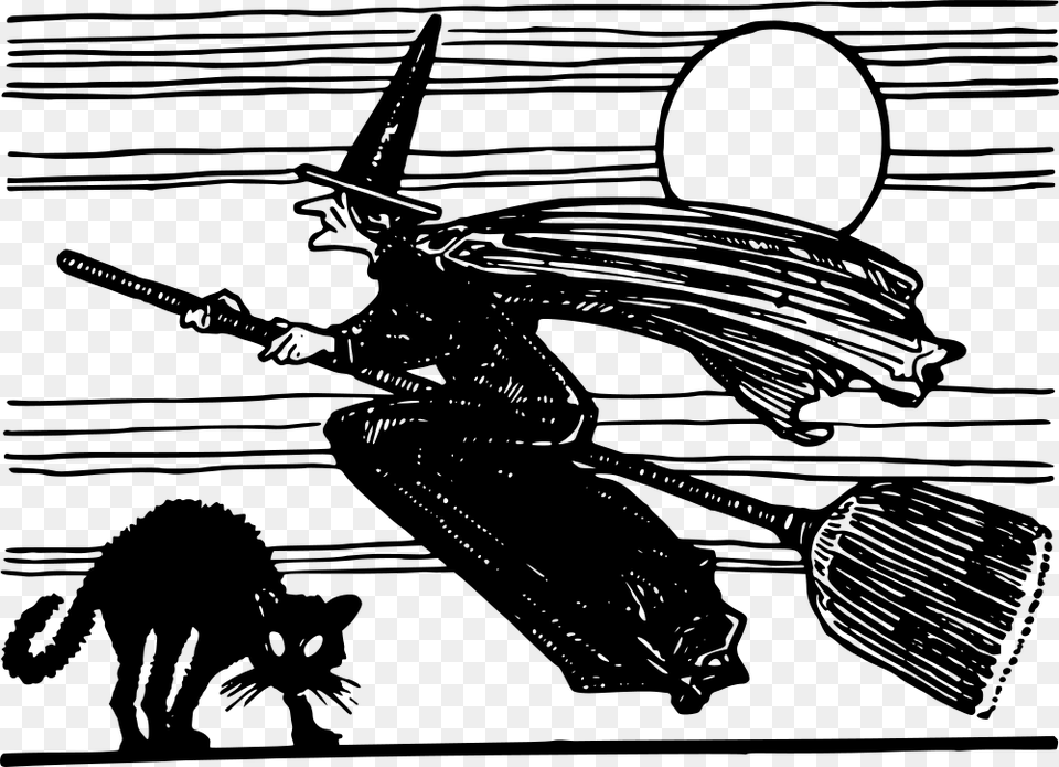 Classic Flying Witch Flying Witch Drawing, Gray Png