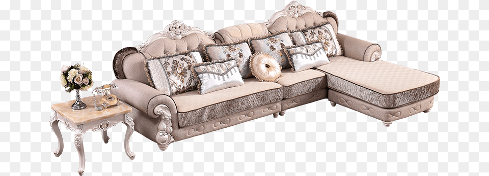 Classic French Antique Living Room Furniture Sectional Chaise Longue, Home Decor, Couch, Cushion, Table Free Png Download