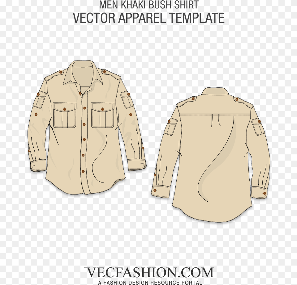 Classic Khaki Color Bush Shirt Template Swimming Trunks Vector Template, Clothing, Sleeve, Long Sleeve, Knitwear Png Image