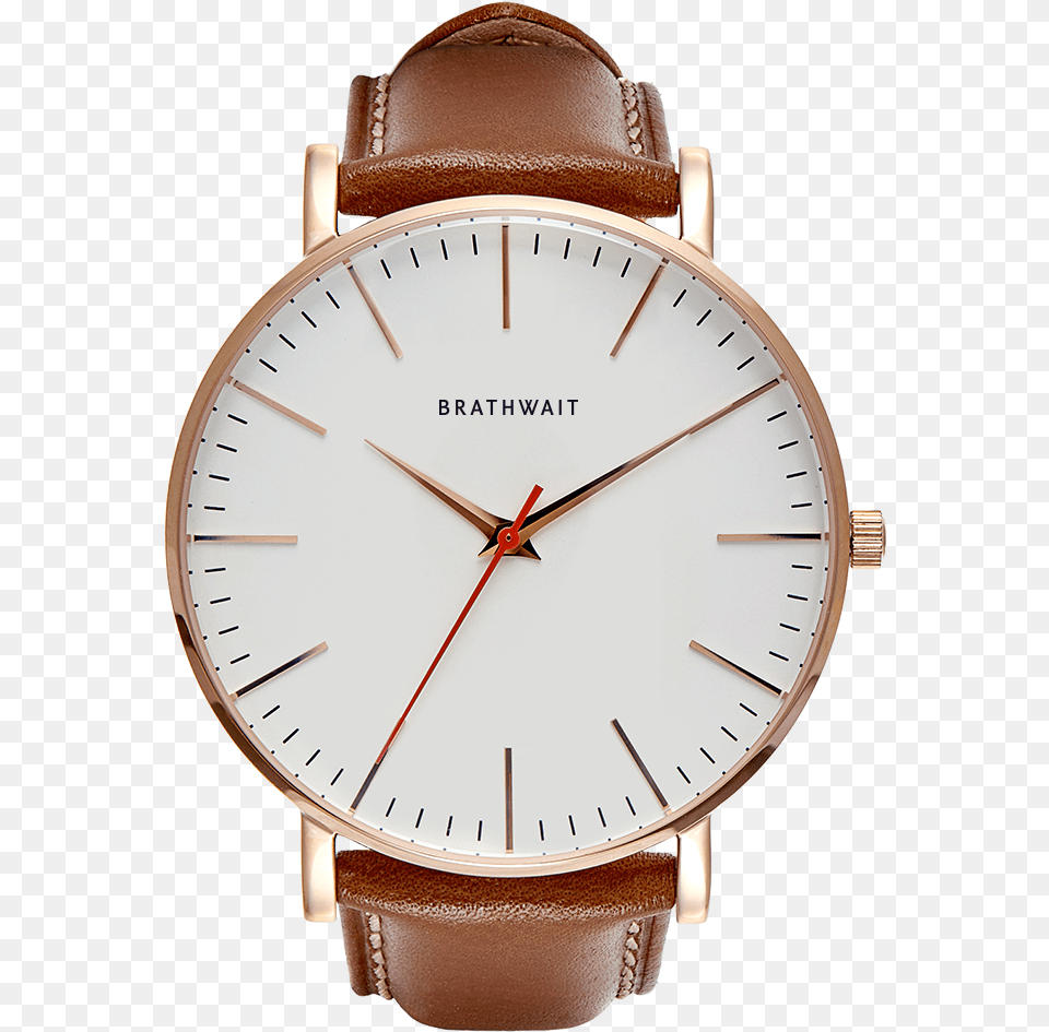 Classic Rose Gold Slim Watch Brown Topgrain Italian Leather Strap Watch Strap, Arm, Body Part, Person, Wristwatch Free Png