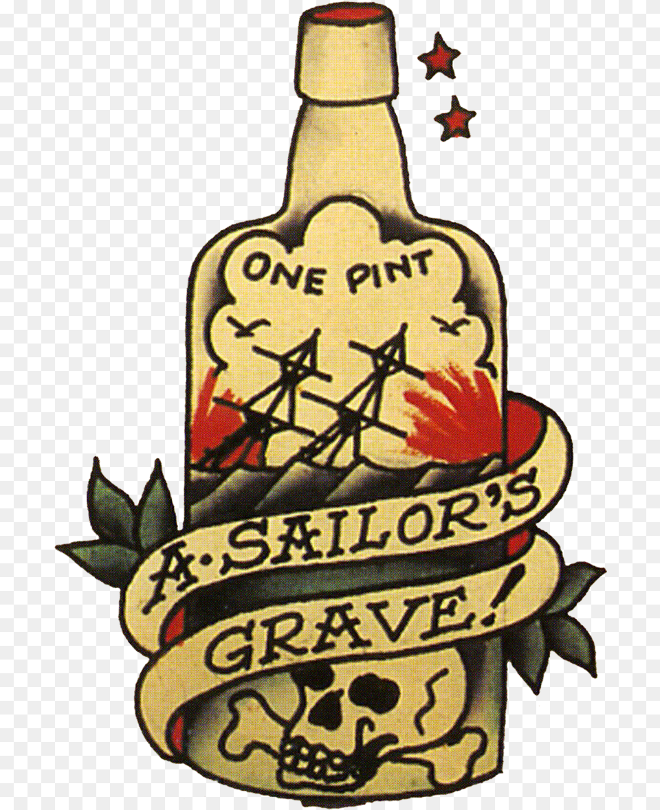 Classic Sailor Tattoo Sailor Jerry Liquor Bottle Tattoo, Alcohol, Beer, Beverage, Beer Bottle Png
