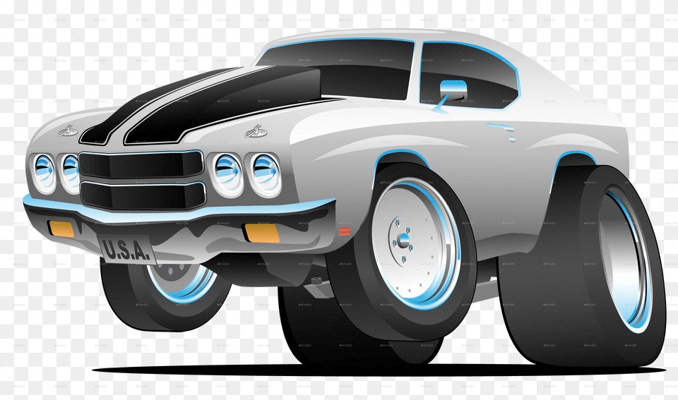 Classic Seventies Style American Muscle Car Cartoon American Muscle Car Cartoon, Vehicle, Coupe, Transportation, Sports Car Free Transparent Png