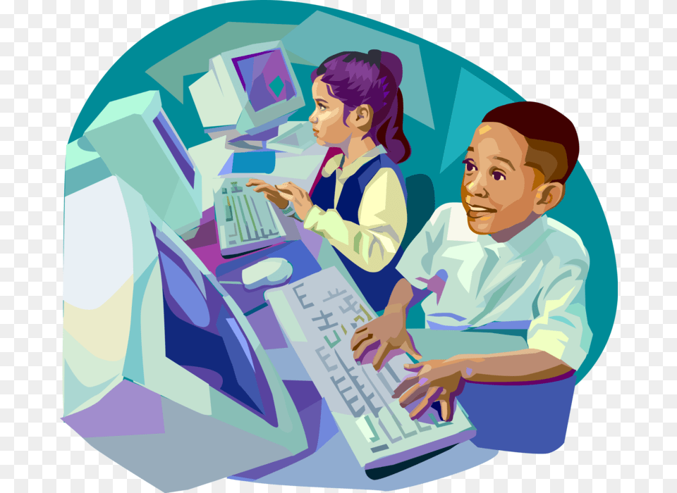 Classroom Vector Computer Computer Lab Cartoon, Person, Computer Hardware, Hardware, Electronics Free Png Download