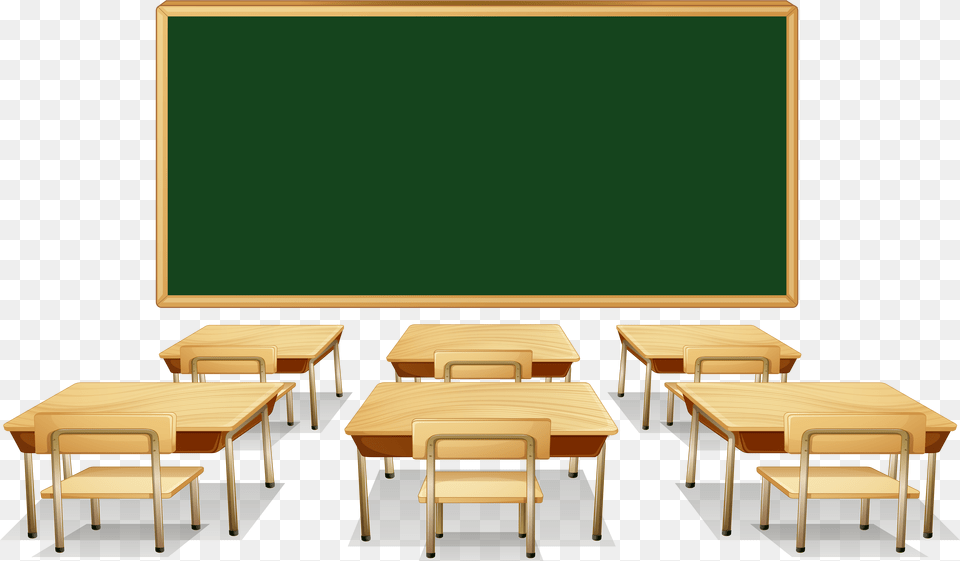 Classroom With Green Board And Desks Clipart Image Clipart Classroom, Architecture, School, Furniture, Desk Free Transparent Png