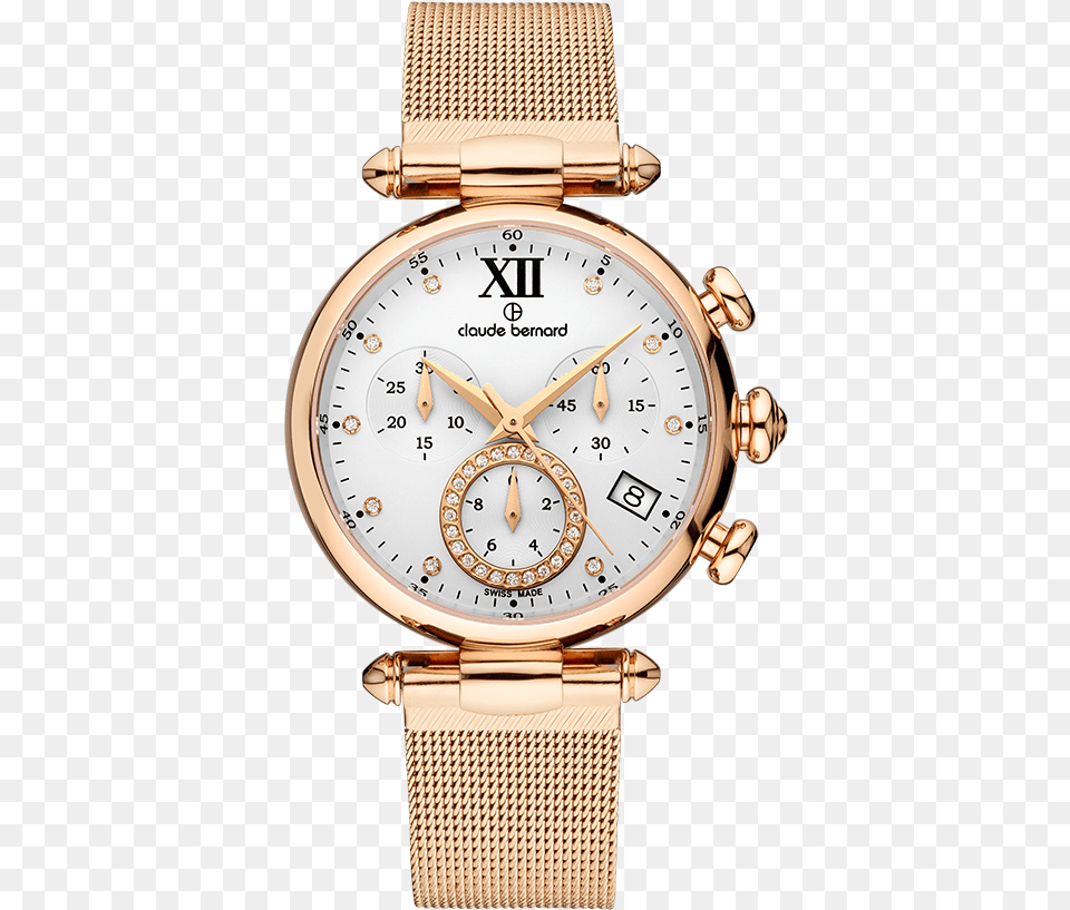 Claude Bernard Gold White Lady Chronograph Claude Bernard Arm, Body Part, Person, Wristwatch Free Png Download