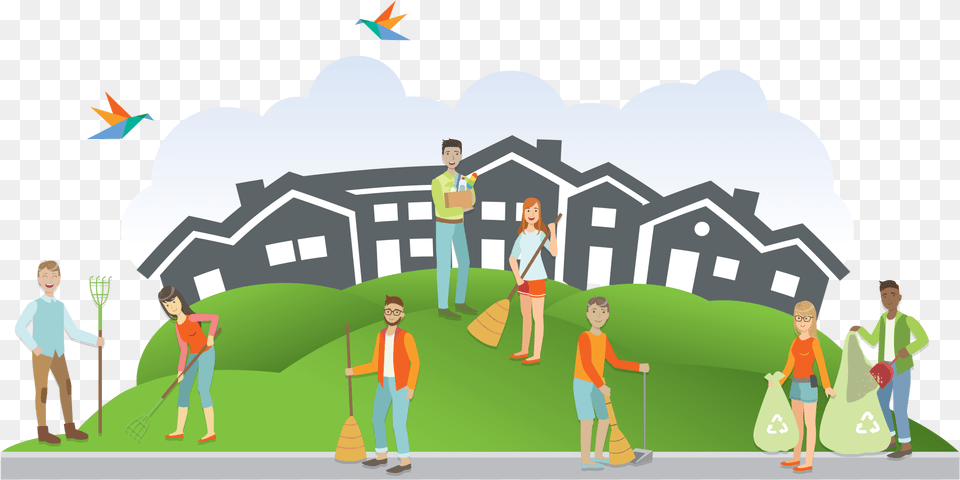 Clean Community, Walking, Person, Neighborhood, Cleaning Png Image