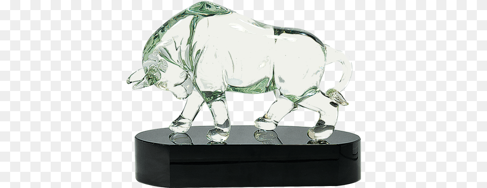 Clear Art Glass Bull Stock Broker Bull Market Art Glass Award, Figurine Png