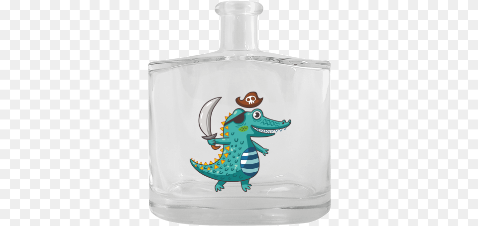 Clear Glass Hip Flask 500 Ml With Printing Crocodile Pirate Cartoon, Bottle, Jar Free Png Download